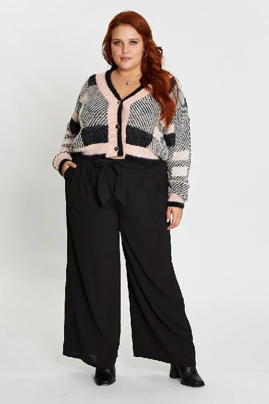 Black High Waist Wide Leg Crepe Pants Elegant Silk Pants