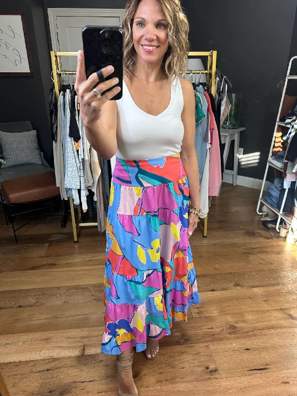Downtown Dream Patterned Maxi Skirt - Coral Blue vintage skirt charm