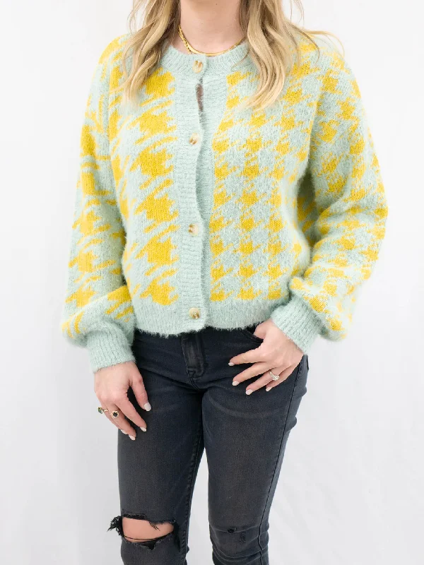 Springy Houndstooth Cardigan Seamless Knitted Crochet