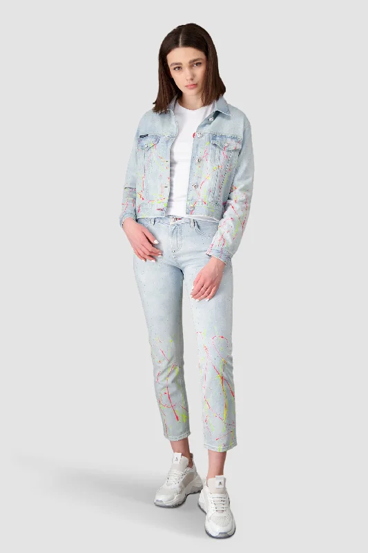 Philipp Plein Painted Denim Jacket Chenille Fabric Brocade Fabric Lace Fabric
