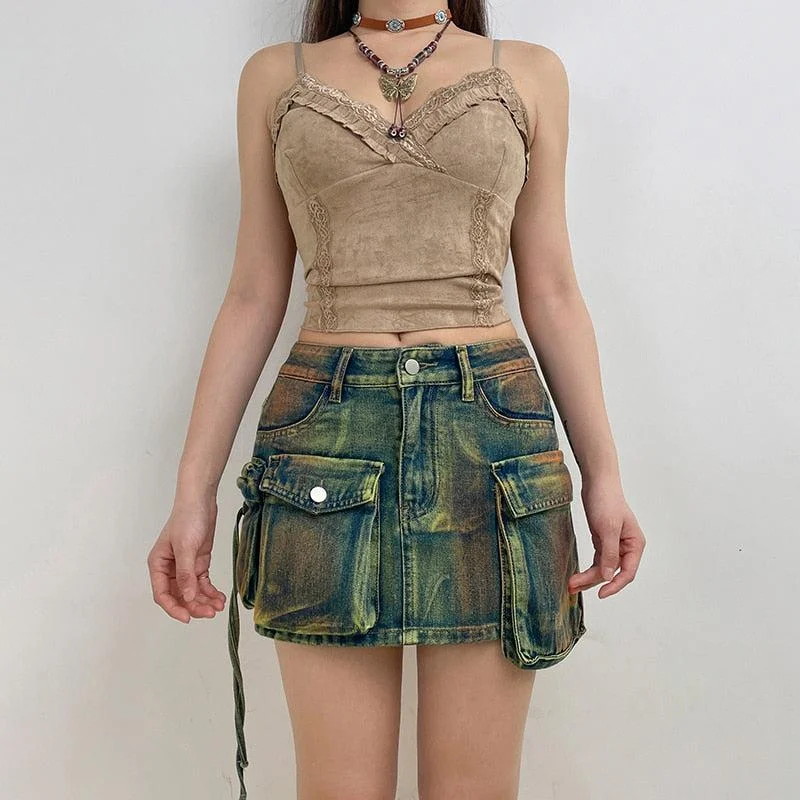 Cargo Denim Mini Skirt silk skirt lustrous