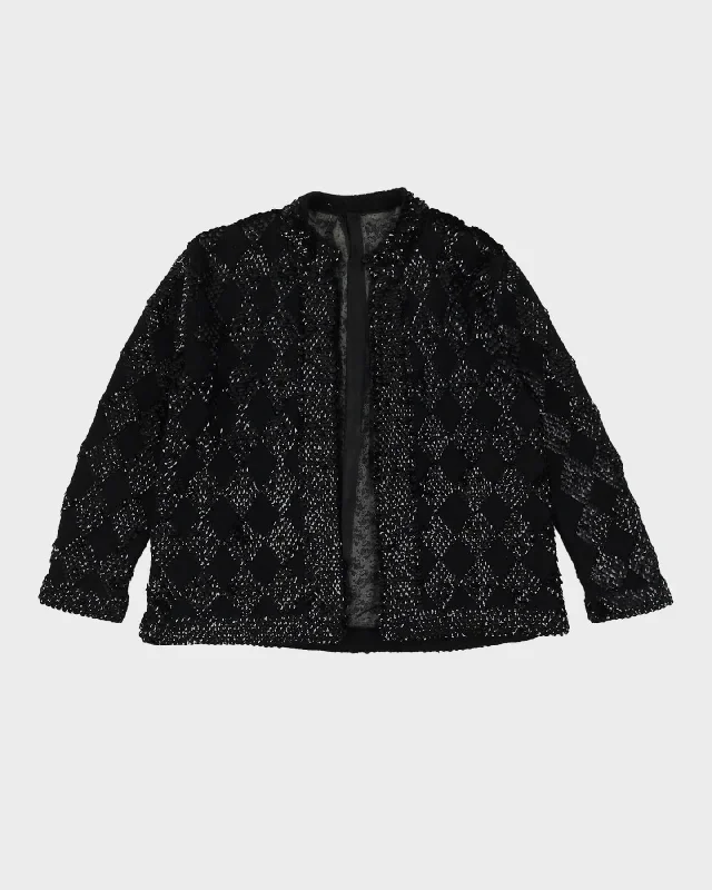 Black Sequin Detailed Knitted Cardigan - XS Mesh Blend Leather Blend Suede Blend