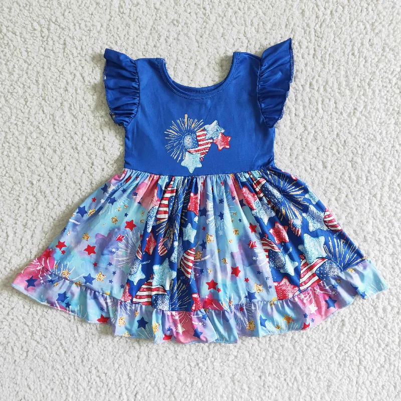 Clearance GSD0070 Girls National Day fireworks blue flying sleeve skirt high quality denim skirt durable
