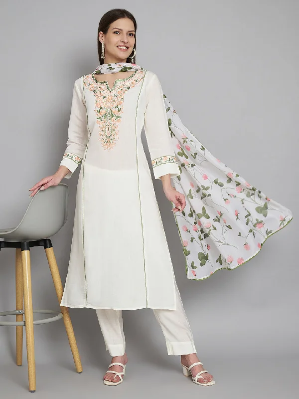 White Designer Readymade Pant Suit With Printed Embroidery Work Classic Bootcut Trousers