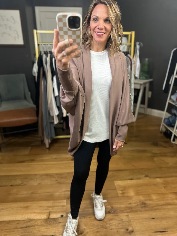 Right At Home Dolman Scoop Hem Cardigan - Deep Taupe Soft Cozy Warm