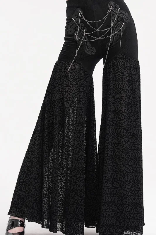 Black Chain Jacquard Floral Hollow Lace Women's Gothic Pants Stylish Casual Pants