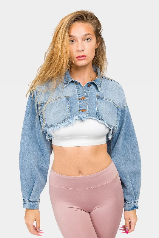 Cropped Backless Raw Hem Denim Jacket Elasticated Jacket Padded Jacket Insulated Jacket Cropped Backless Raw Hem Denim Jacket Elasticated Jacket Padded Jacket Insulated Jacket