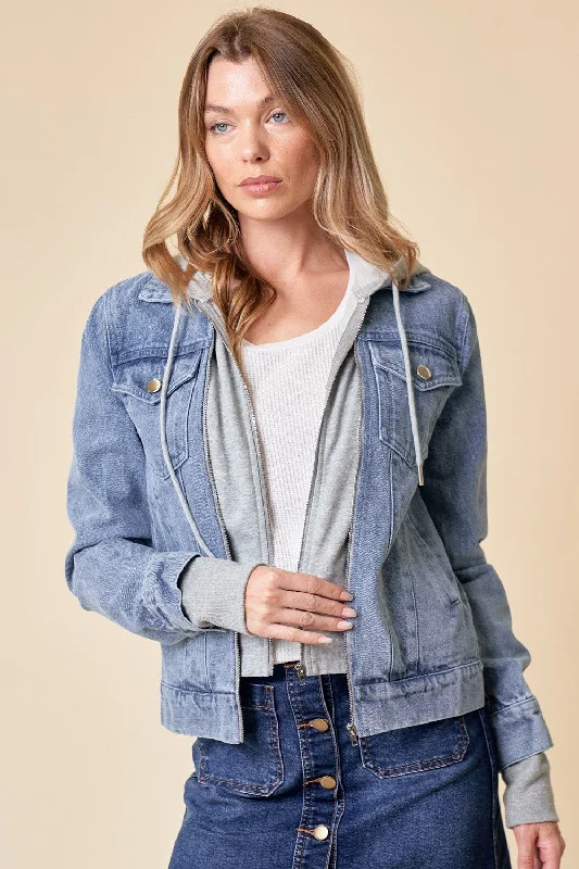 Compelling Story Denim Hoodie Jacket Satin Jacket Silk Jacket Chiffon Jacket