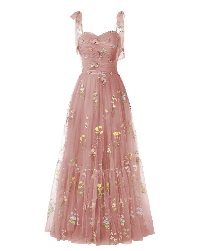Elegant Embroidery Dusty Rose Prom Dresses Sweetheart Spaghetti Straps A Line Party Dress Long Simple Formal Dress Crew Neckline Sporty