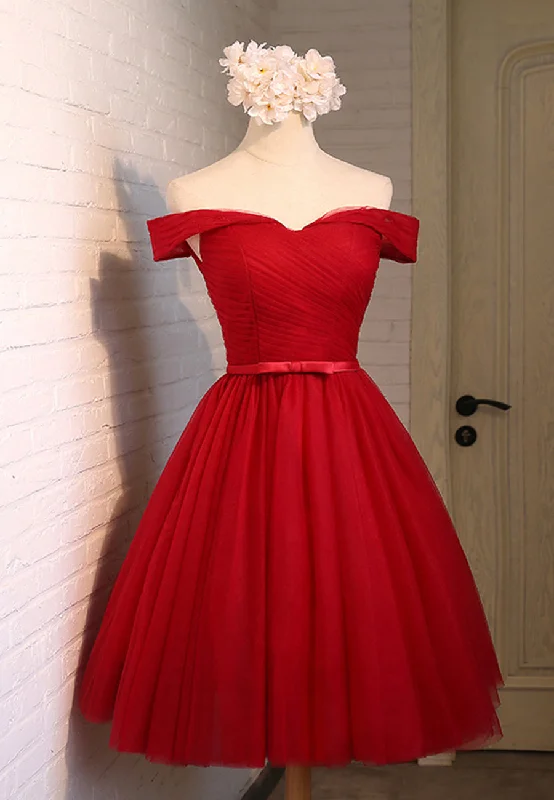 Red Tulle Short Prom Dresses, A-Line Party Dresses Tunics Polka dots