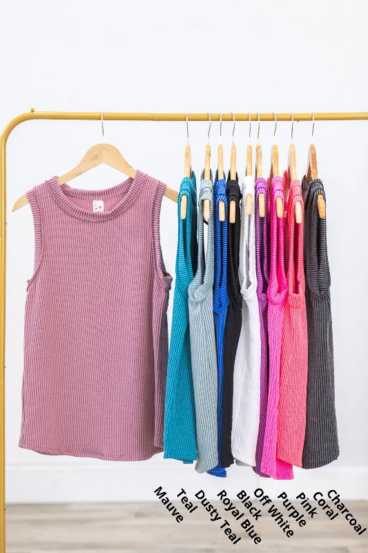 Solid Ribbed Reverse Seam Detail Tank soft pink tank