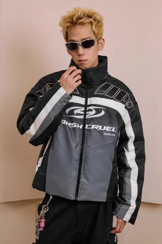 Colorblock Racing Gradient Puffer Jacket Cotton Jacket Linen Jacket Terry Jacket