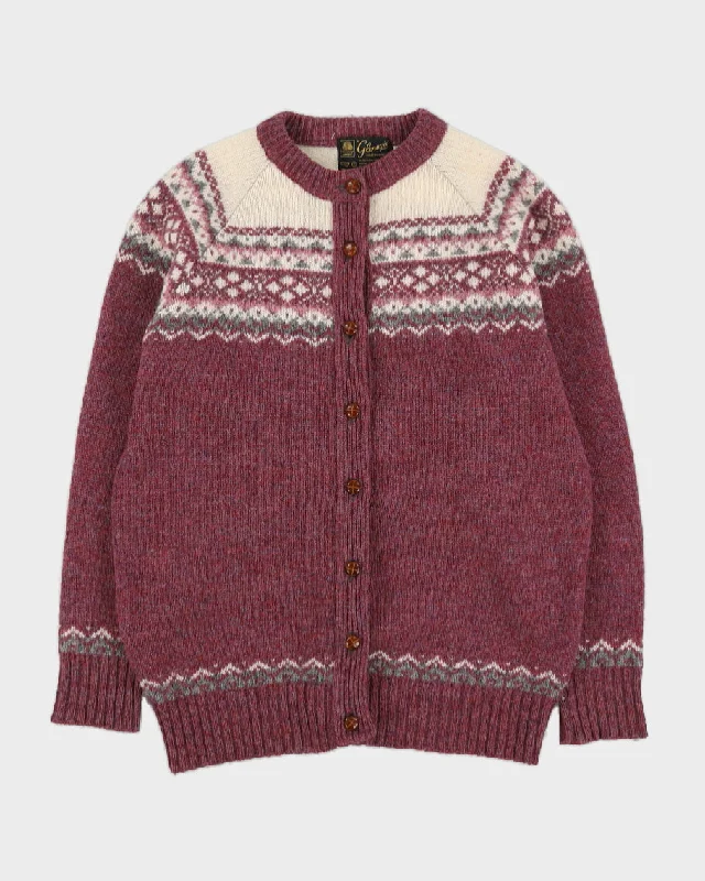 Maroon Patterned Knitted Cardigan - M Embroidered Appliqued Beaded