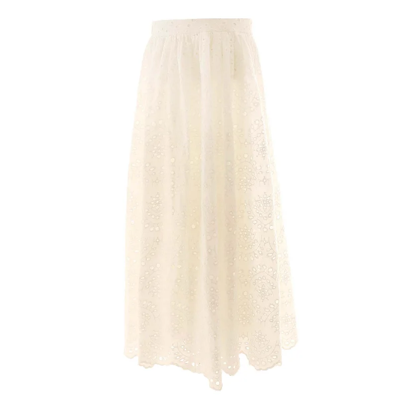 HEV White Eyelet Skirt velvet skirt glossy