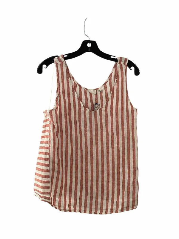 Nicole Miller Size L Faded Red White Stripe 100% Linen Tank Top strappy tank top