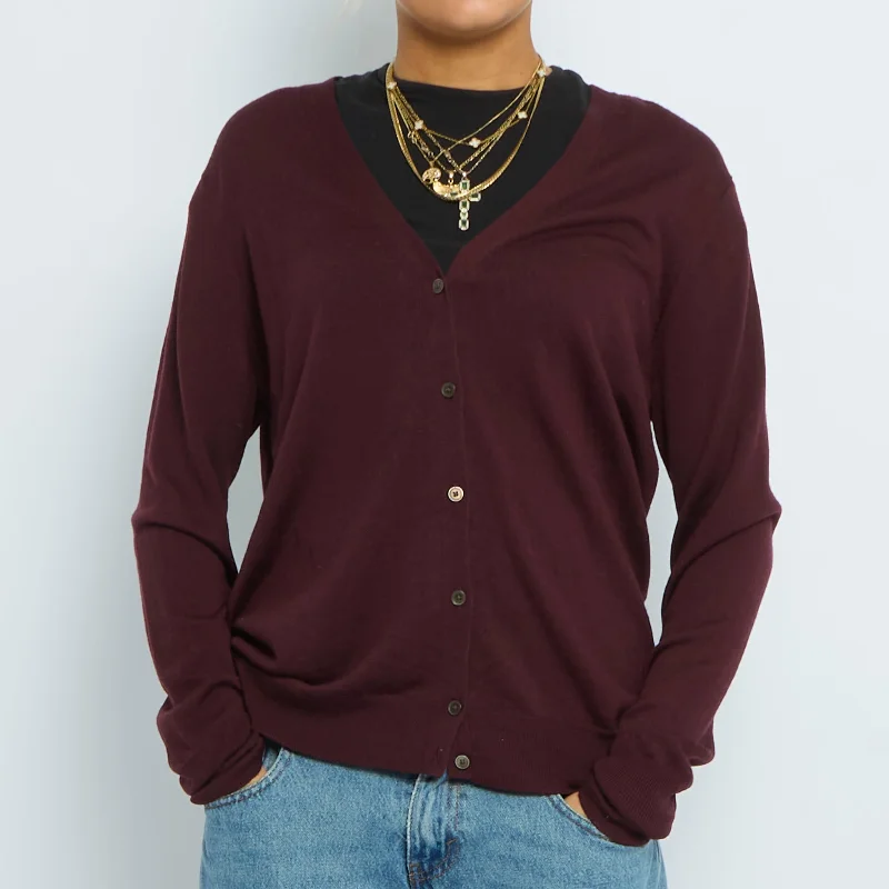 V Neck Fine Knit Cardigan - UK 14 Print Jacquard Patchwork