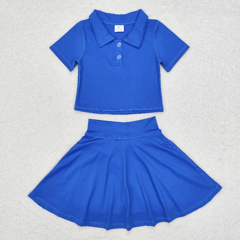 GSD1396 Solid blue short sleeve skirt yoga suit breathable skirt fabric