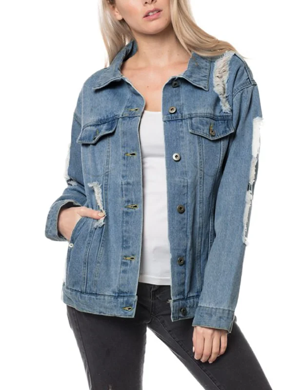 Women's Distressed Boyfreind Denim Jacket Loose Fit with Inner Pockets Quilted Jacket Puffer Jacket Insulated Jacket Women's Distressed Boyfreind Denim Jacket Loose Fit with Inner Pockets Quilted Jacket Puffer Jacket Insulated Jacket
