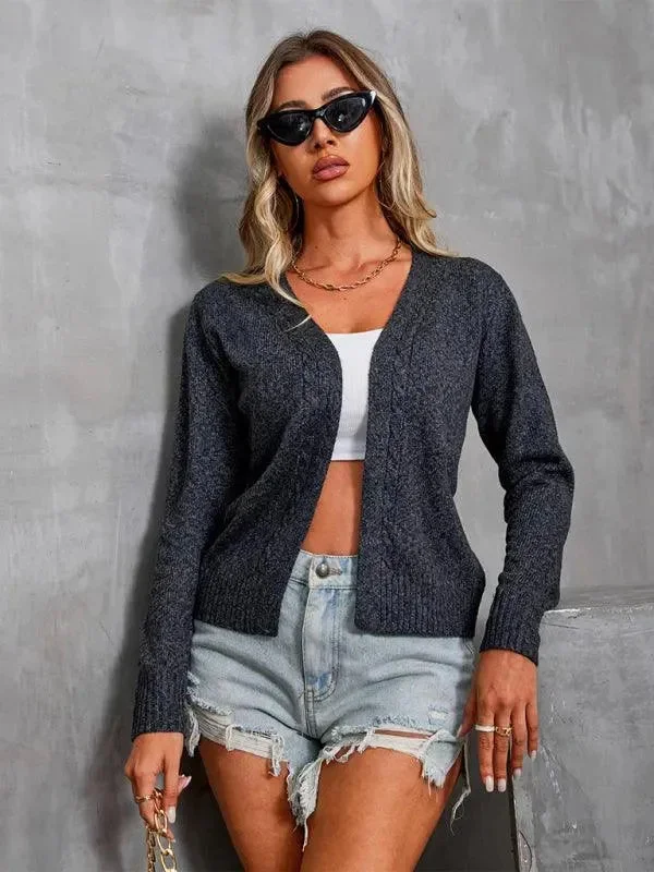 Casual Solid Cardigan Top Terry Terry Cloth Terry Knit