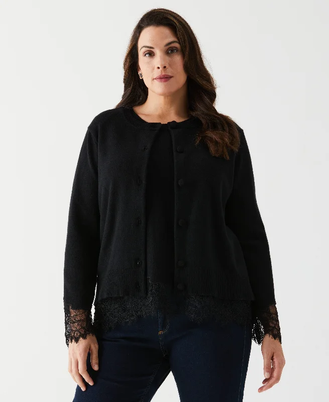 Plus Size Lace Trim Button Cardigan Mesh Cardigan Canvas Denim