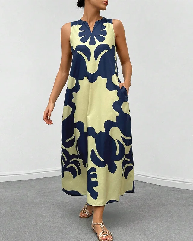 Stylish pocket print tank top dress comfortable tank top
