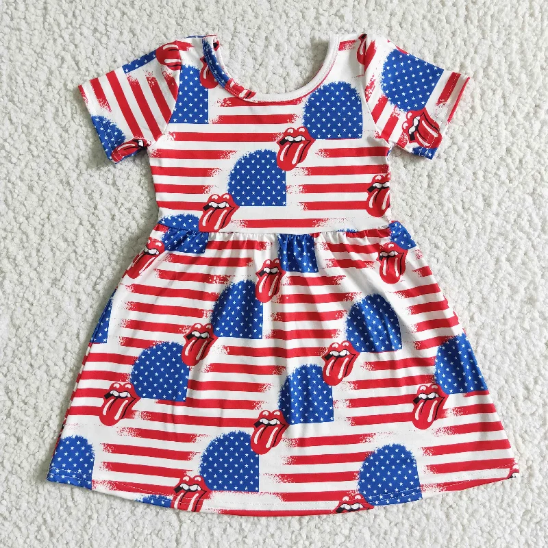 Clearance GSD0082 Girl National Day big tongue short-sleeved skirt cashmere skirt rich
