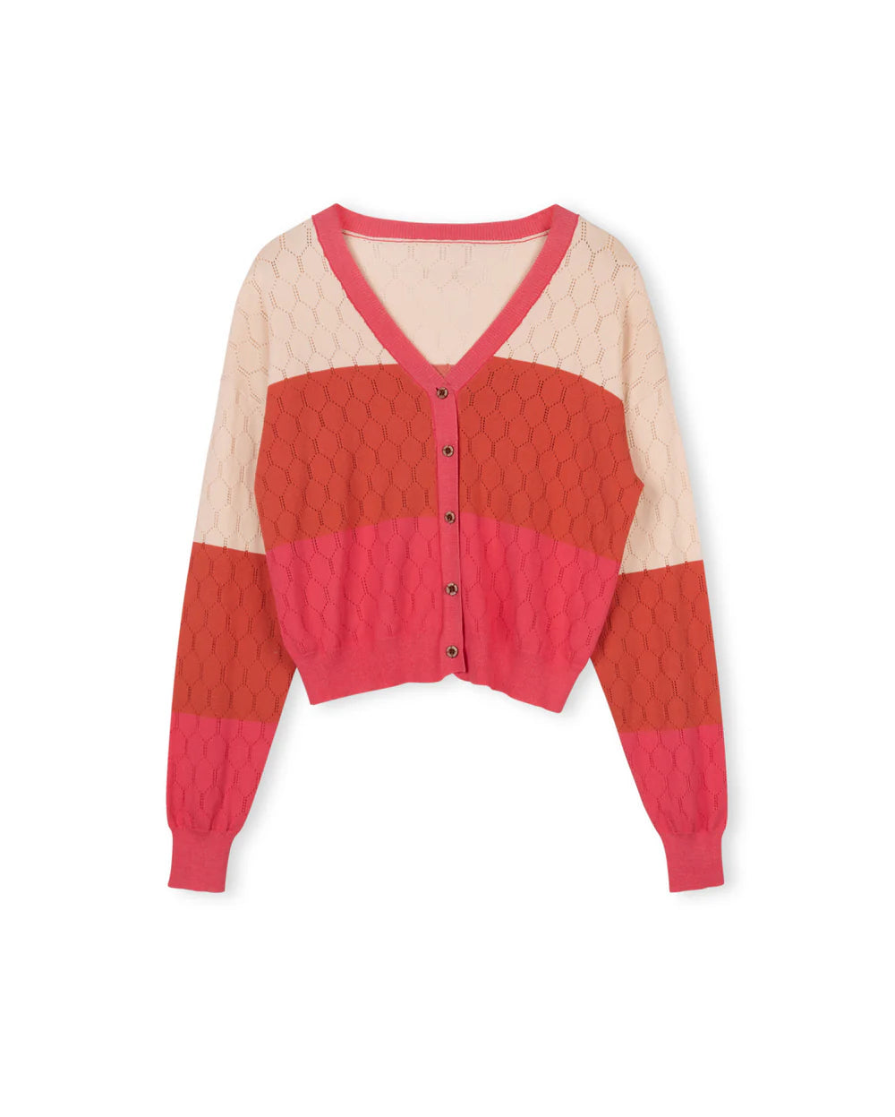 Color Block Pointelle Cardigan 353 Real Fur Shearling Chenille
