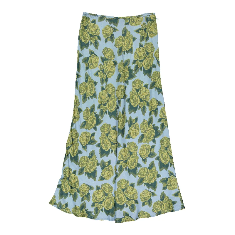 Tiny Cottons Denim Blue Roses Cut Womens Skirt ruffled skirt detail