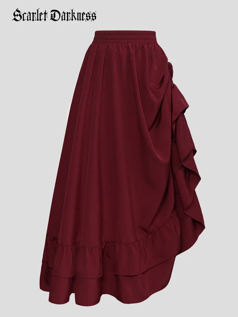 Women Punk Skirts Ruffled High-Low 3 Ways Drawstring Skirt cashmere skirt fine