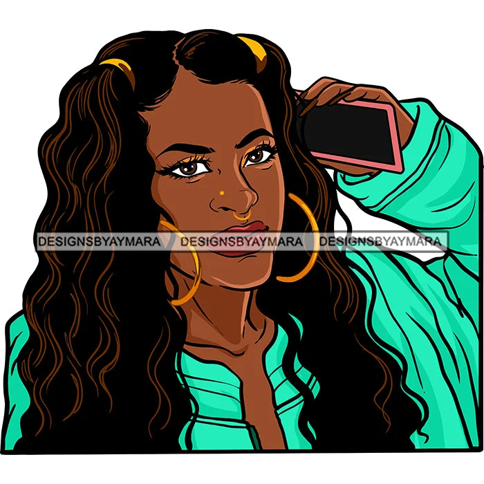 Sexy Afro Beauty Rapper Gangsta Rap Talking Cellphone Green Jacket Fashion Style SVG JPG PNG Vector Clipart Cricut Silhouette Cut Cutting Jersey Jacket Tulle Jacket Batik Jacket