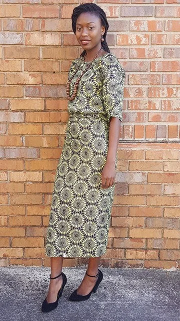 Green African Print Top and Wrap Skirt-DP3773TW ruffled skirt detail