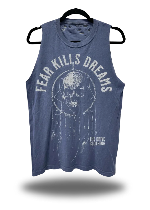 VINTAGE FEAR KILLS TANK TOP*NAVY* beige tank top