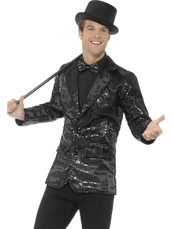 Men's Black Sequin Cabaret Carnival Circus Jacket Notch Collar Jacket Peter Pan Collar Jacket Cowl Neck Jacket Men's Black Sequin Cabaret Carnival Circus Jacket Notch Collar Jacket Peter Pan Collar Jacket Cowl Neck Jacket