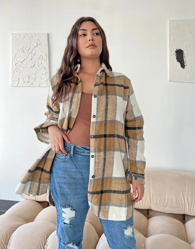 Plus Size Oversized Plaid Shirt Jacket Cotton Jacket Linen Jacket Terry Jacket