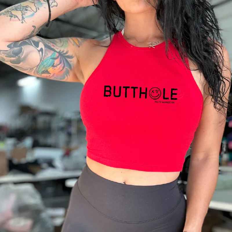 Ladies "BUTTHOLE" High Neck Crop Tank | V2 trendy tank top