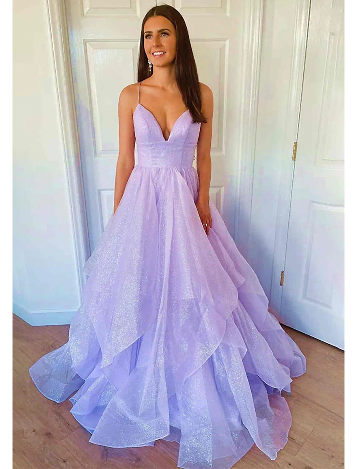 Ball Gown A-Line Prom Dresses Sparkle & Shine Dress Formal Wedding Party Dress Floor Length Sleeveless Sweetheart Tulle Backless with Pleats Ruffles Tunics Modern contemporary