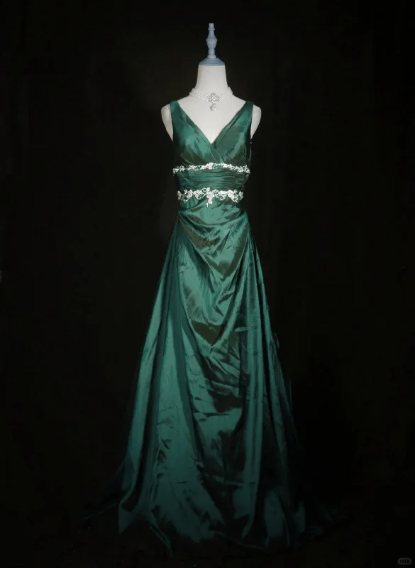 Green Vintage Style Taffeta with Lace Prom Dress, Green Long Party Dress Tunics Chic elegant