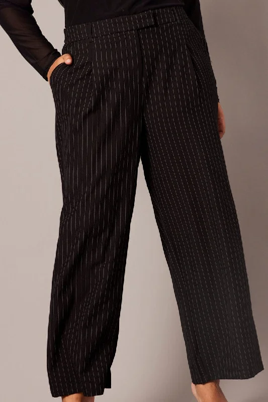 Black Stripe Wide Leg Pants High Rise Casual Lounge Pants