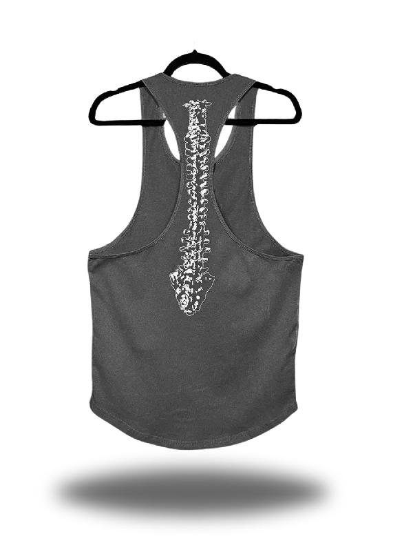 LOOK BACK PREMIUM GREY STRINGER TANK TOP crew neck tank