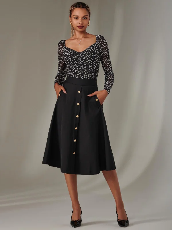 A-Line Midi Skirt, Black cashmere skirt rich