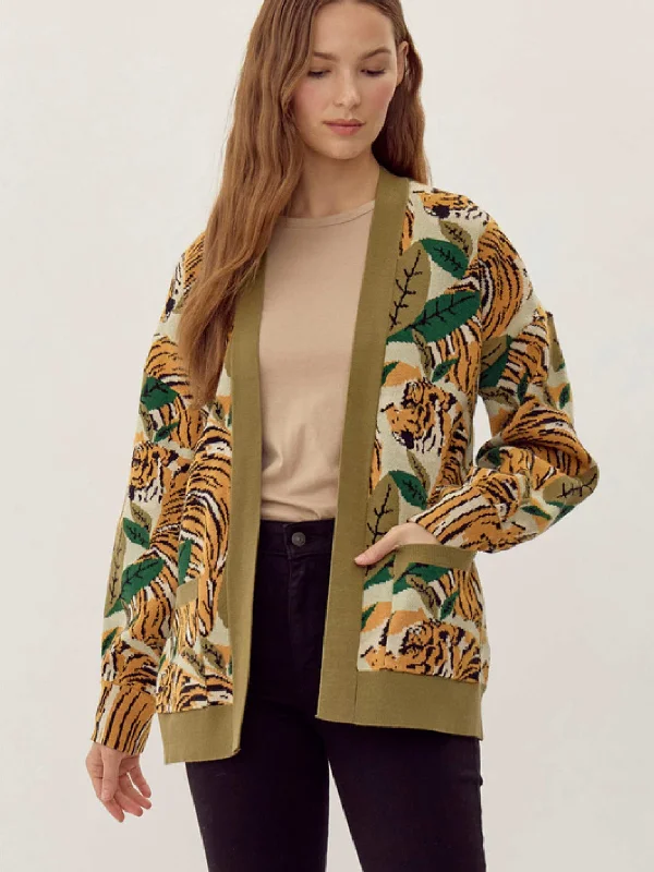 Tiger Jungle Print Cardigan Lightweight Heavyweight Midweight