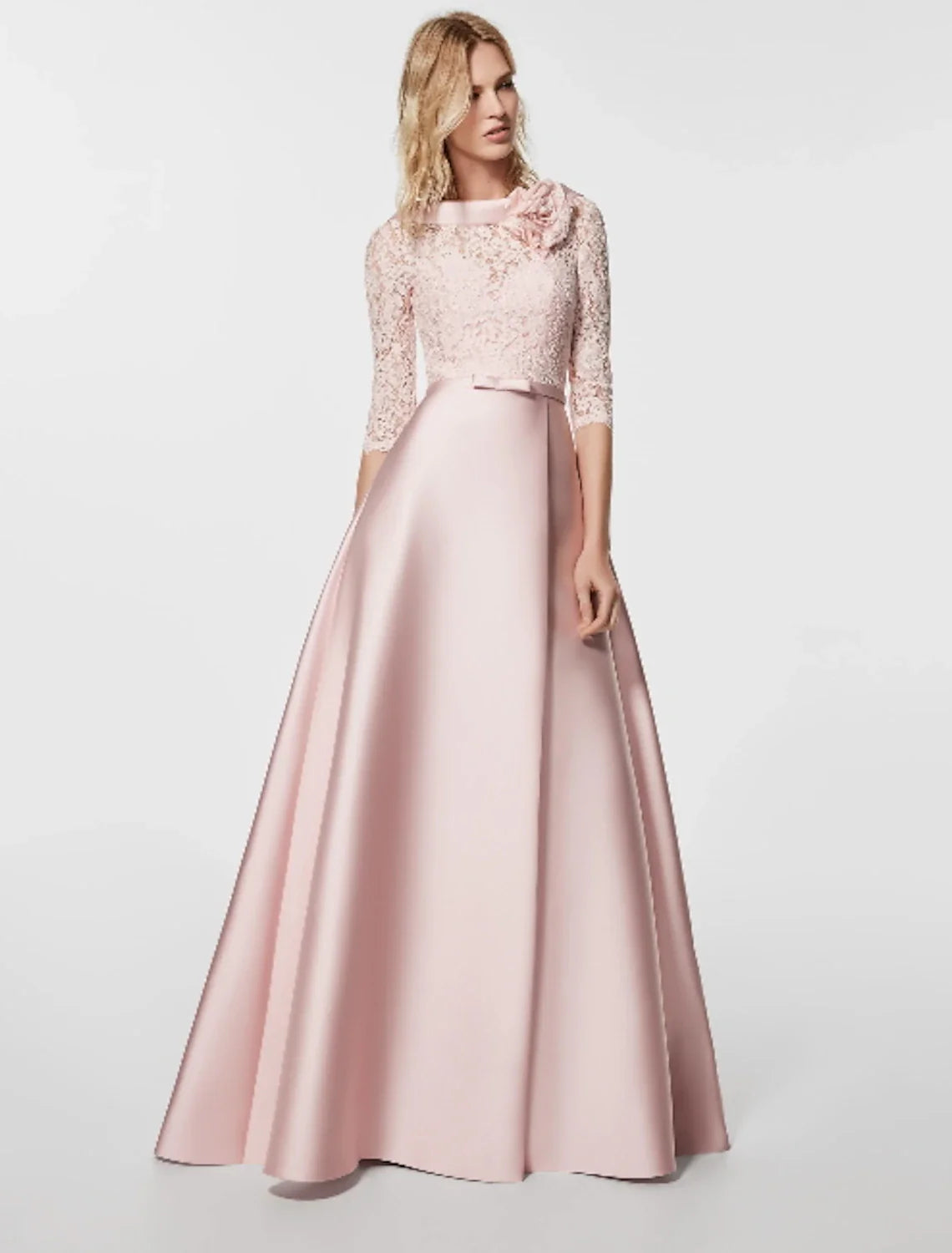 A-Line Evening Gown Party Dress Minimalist Dress Wedding Guest Formal Evening Floor Length Half Sleeve Jewel Neck Satin with Sash / Ribbon Tunics Designer luxury