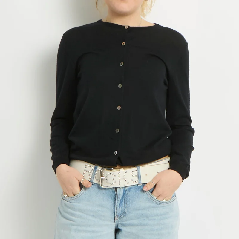 Fine Knit Round Neck Cardigan - UK 10 Slim Fit Regular Fit Oversized