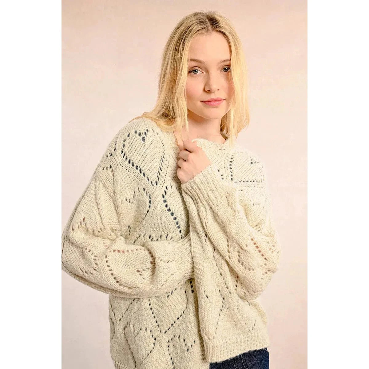 Molly Bracken Pointelle Knit Oversized Cardigan Cardigan Knitwear Sweater