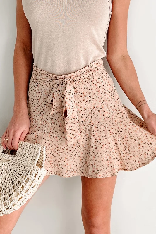 Natures Embrace Floral Print Mini Skirt (Taupe) linen skirt natural