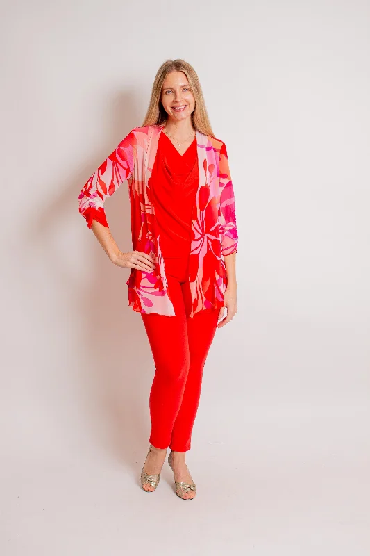 Pink/ Orange Floral Cardigan Satin Blend Silk Blend Wool Blend