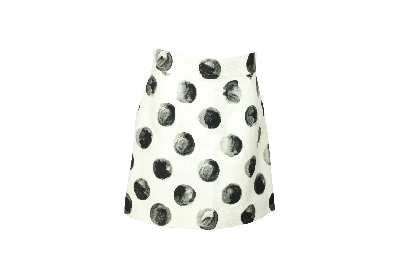 Dolce & Gabbana Painted Polka Dot Print Skirt in White Cotton satin skirt smooth