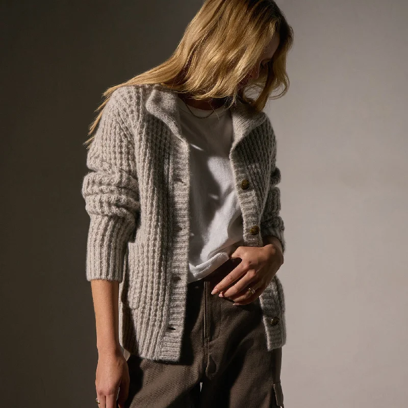 Cashmere Chunky Waffle Cardigan - Hazel Fitted Slim Tailored