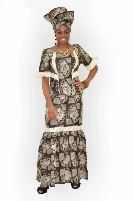 2pc Brown and Beige African Print Skirt Set chiffon skirt delicate
