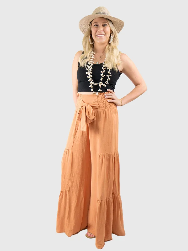 Smocked Wide Leg Pants Stylish Paperbag Waist Pants